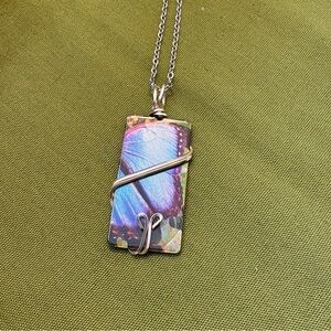 Butterfly Pendant Necklace with Silver Toned Chain